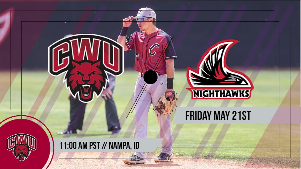 CWUBaseball's tweet photo. GAME DAY! The Wildcats take on the Nighthawks in a must-win game to stay alive in the conference Title Series. First pitch scheduled for 11:00 AM PST. Tune into the action by following a link below!

📽️: https://t.co/6B7VsmSTmX
📊: https://t.co/QOCEenm27M

#ReignCrimson https://t.co/AUc9afQL6w