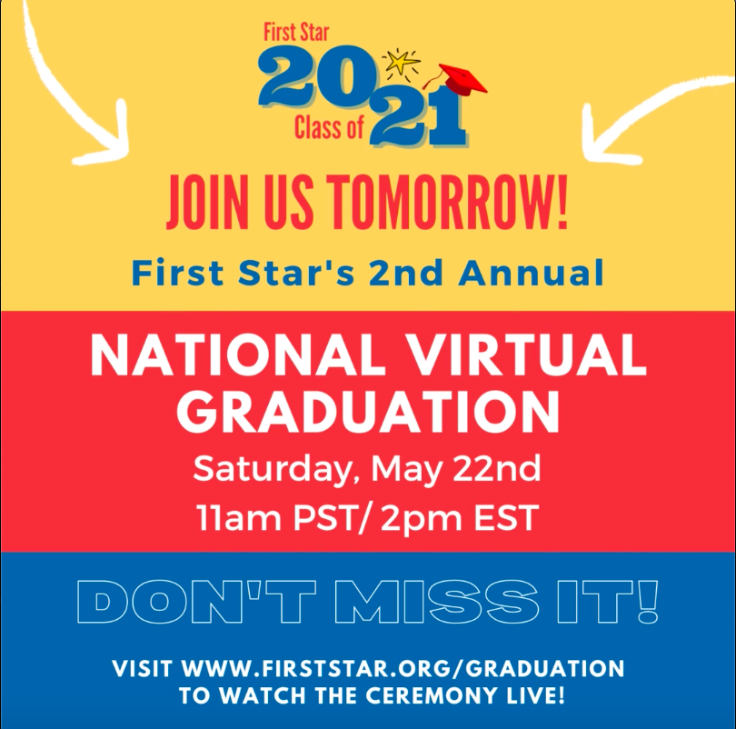 FirstStar's tweet photo. TOMORROW is the Big Day! The First Star National Virtual Graduation is tomorrow, May 22nd at 11am PST/ 2pm EST. Help us celebrate the Class of 2021 as they graduate from high school and take on the world! Visit https://t.co/01766HLPf7 to watch the ceremony live on YouTube! https://t.co/to0N6aAln3
