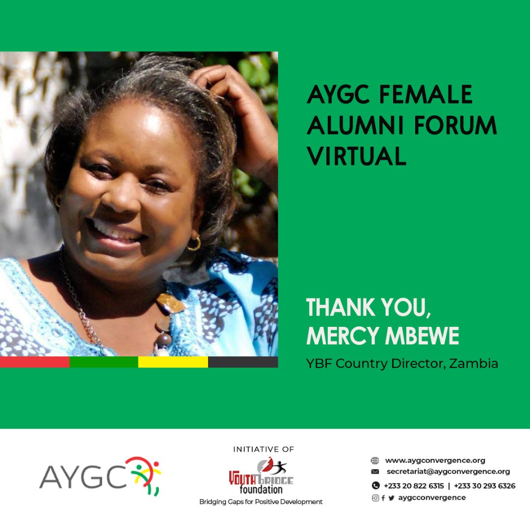 Special Appreciation to <a href="/ybf_zambia/">Youth Bridge Foundation Zambia</a>, Country Director  and AYGC Coach on Education committee, for inspiring our female Alumni to Reconnect beyond borders and strengthen their networks at the AYGC Female Alumni forum. #AYGC2021 #YouthMatter