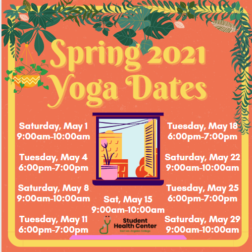 ElacHealth's tweet photo. Feeling stressed due to upcoming finals or school?

Come relax with us at our yoga workshop!

Join us this Saturday, May 22nd
9:00a.m -10a.m

Dates posted here for upcoming yoga workshops. Hope you can join us!😁

Link to register @elacstudenthealth bio✨ https://t.co/VMiEfMNdEY