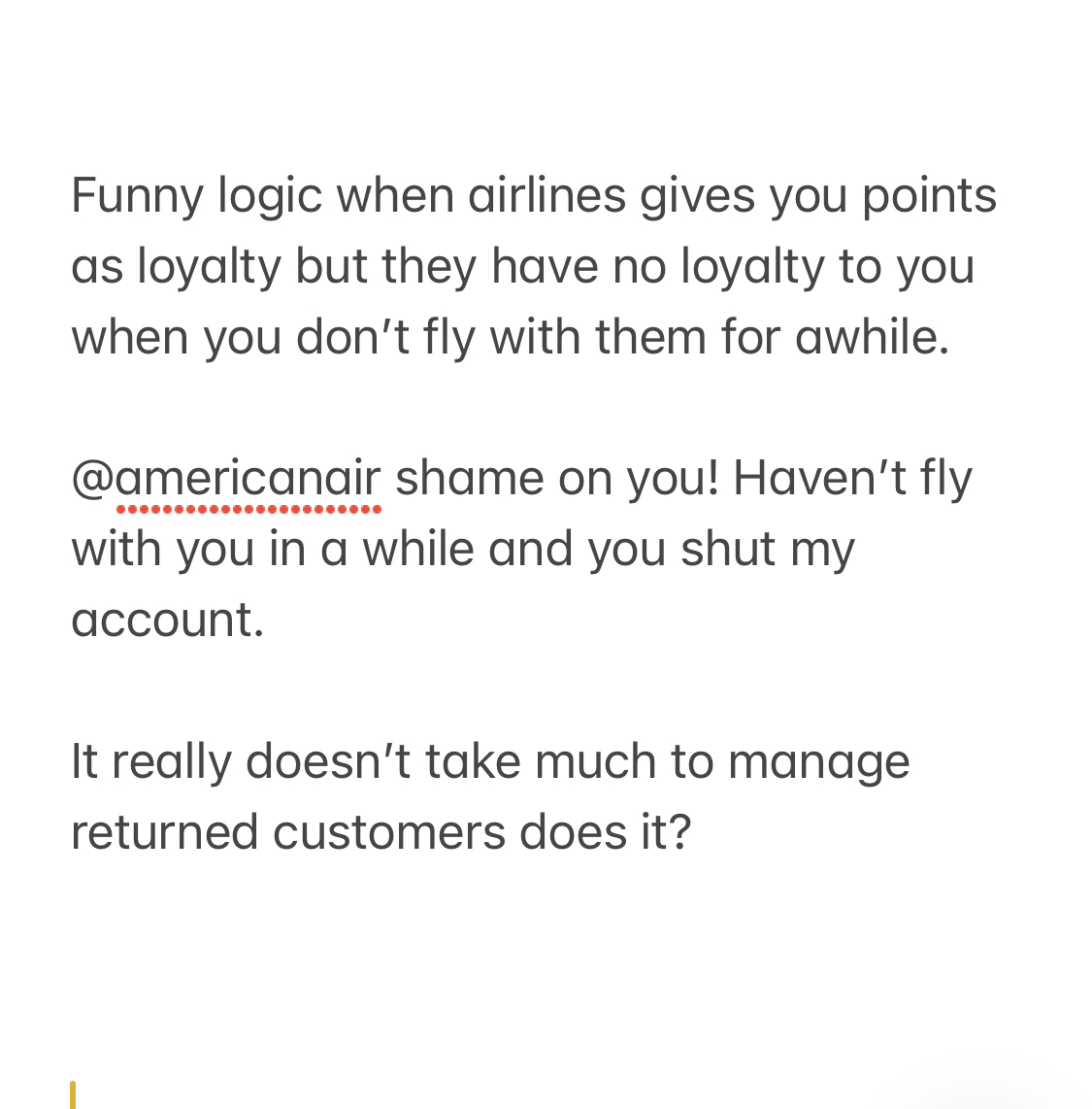drunkenlicious's tweet photo. One heck of retention and reengagement business move @AmericanAir https://t.co/QhQFdVp1xd