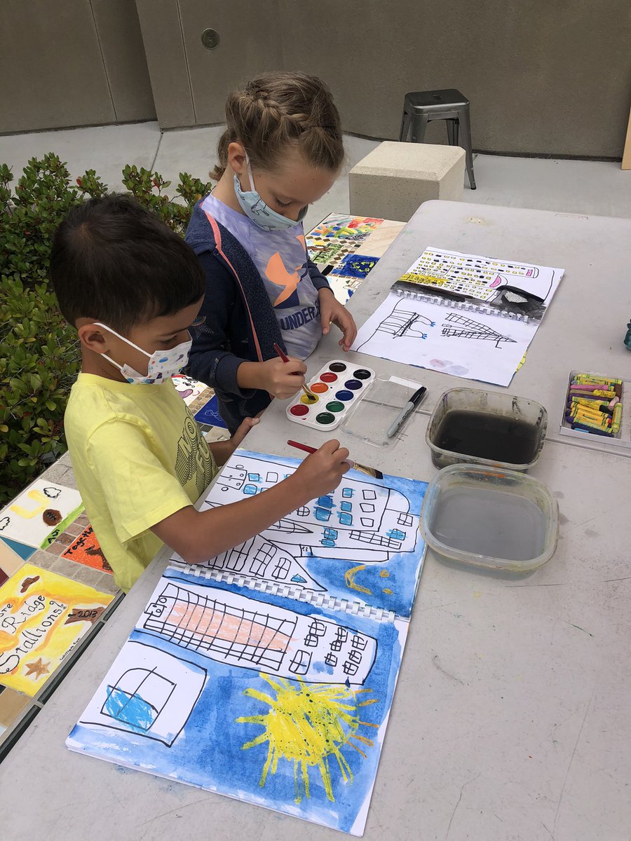 CatGilbertArtEd's tweet photo. First grade architects design buildings and cities while exploring watercolor resist techniques. #DMSEF #dmusd #sycridge #SRidgeSTEAM https://t.co/IHrfbQTNL0