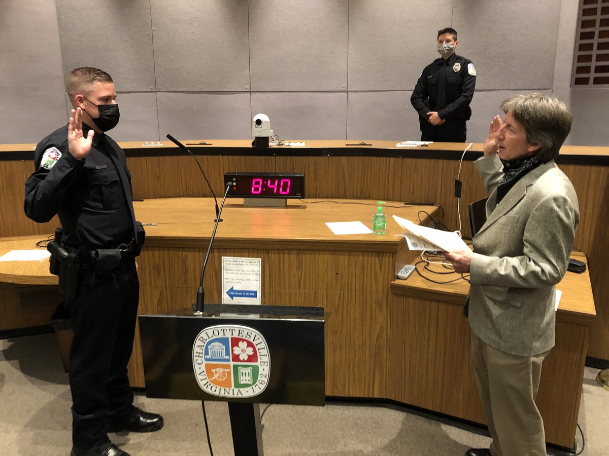 cvillepolice's tweet photo. Congratulations to Officer Brian Curry and Officer Heather Bradley! They were sworn in today by Chief Deputy Clerk David Schmidt and took their oaths to officially join the ranks! #WelcomeAboard #ServiceBeyondtheCall @ChiefB_CvillePD https://t.co/KfZ8dDm4el