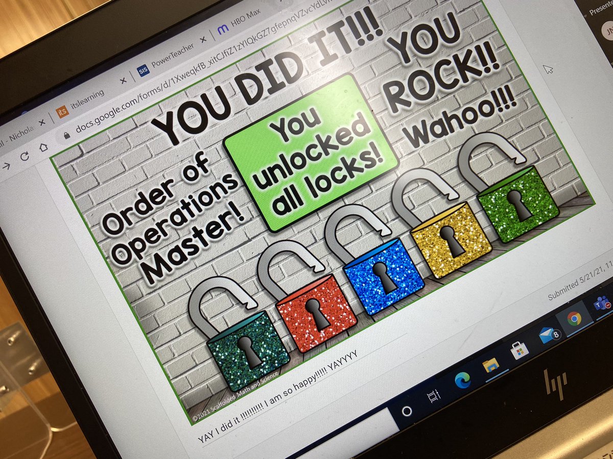 JhocynN's tweet photo. It took her a while to get through the Digital Escape Room, but based on the responses she enjoyed it, and thatβs all that matters!
#EscapeRoom #DigitalActivity #VirtualLearning
@PatrickHenryMS @A180_HISD https://t.co/6cusy3armX