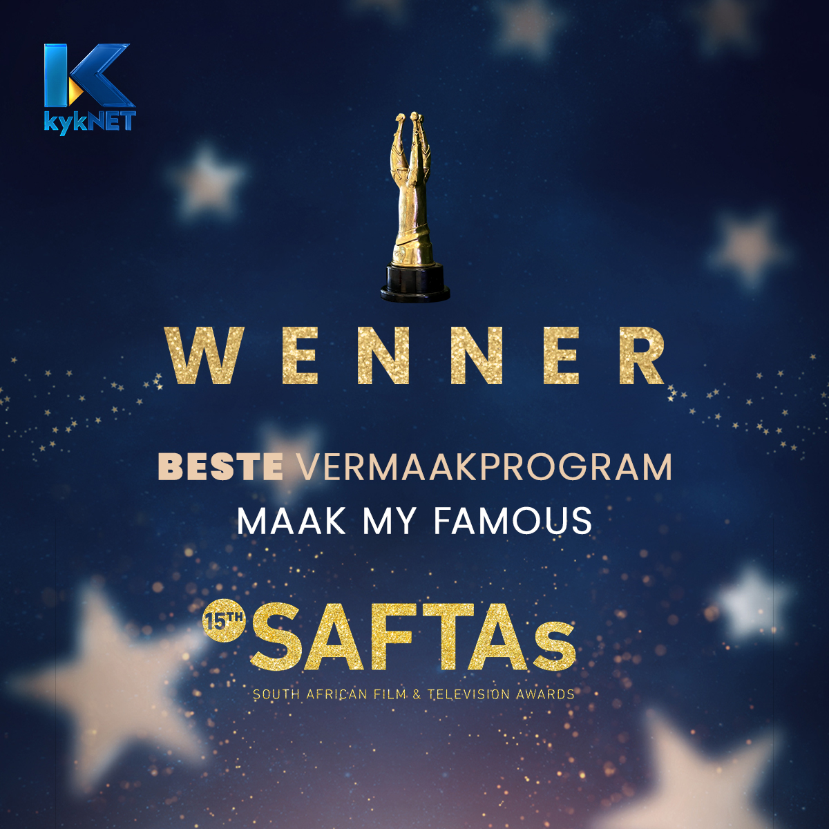 🎤 #MaakMyFamous wen die #SAFTA vir Beste Vermaakprogram. Baie geluk! 🤩 🤩
@SAFTAS1