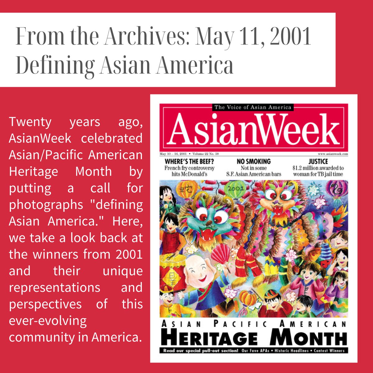 AsianWeekDB's tweet image. AsianWeek Flashback: May 2001
Defining Asian America

Twenty years ago, AsianWeek celebrated #AAPIHeritageMonth with a call for photographs &quot;defining Asian America.&quot;