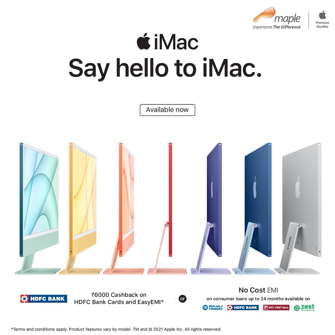 Maplepreowned's tweet photo. The future is bright
Say hello to the iMac in seven vibrant colours!
Visit https://t.co/rDCneDCR5a or call: 1800 266 3545
#MapleAPR #Apple #MapleIndia #iMac24 https://t.co/Dx63YeUqEK
