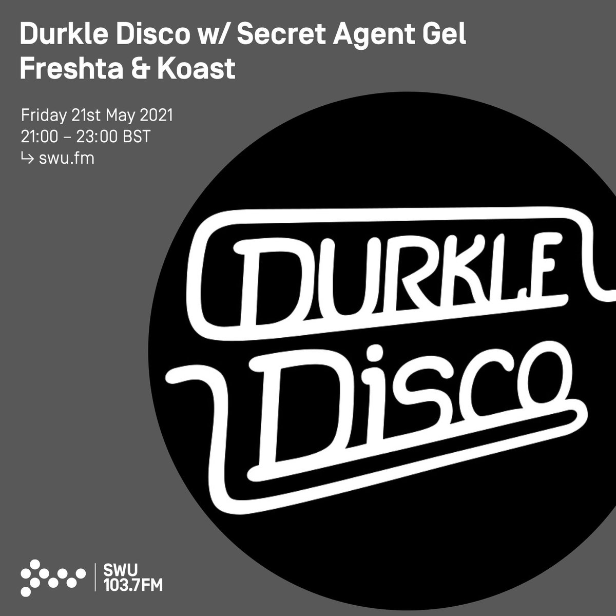 DurkleDisco's tweet image. Back on @SWUFM tonight from 9pm!! @TomKoast joined by special guests @secretagentgel &amp;amp; @__freshta 

+ music from @Unkey_uk @W9Anubis @ILLAMAN @Dreadmc @DjGemmy @Joker @serteebeats @Sh_the_producer @FireeYoung @slowieMC 

📻 103.7FM (Bristol)
💻 swu.fm/player
📱iOS app