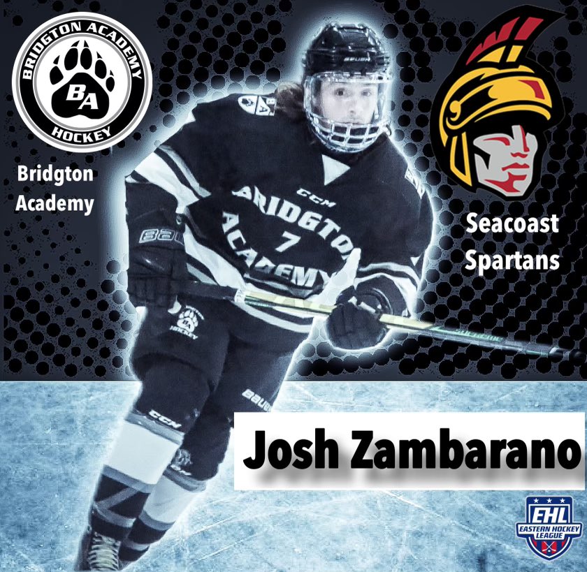 WolverineHockey's tweet photo. Congratulations to @JrZambarano on his commitment to @Spartanshcky . As a defensemen, Josh excelled in both ends of the ice. Possessing great footwork and a quick release, Josh did it all. #earnthepaw #bridgtonhockey #bridgtonacademy https://t.co/1B4wkJiDUf