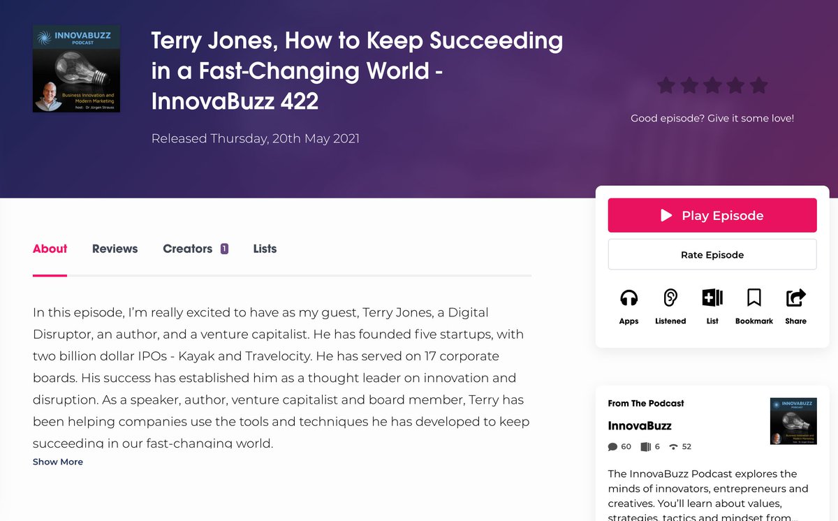Great to be a guest on the Innovabuzz podcast - have a listen! podchaser.com/podcasts/innov…