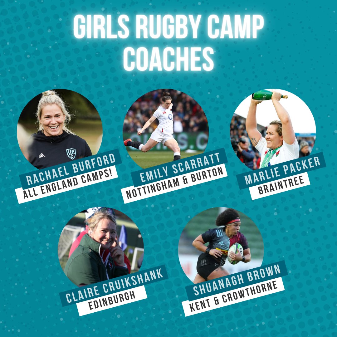 GirlsRugbyClub's tweet photo. Want to know which international rugby stars will be coaching you at your girls rugby camp? 

Here they are! 🤩

There’s still time to book your spot, although places are now very limited, so be sure to book soon!

https://t.co/WhM6uLAq04 https://t.co/GlYIfAIxw7
