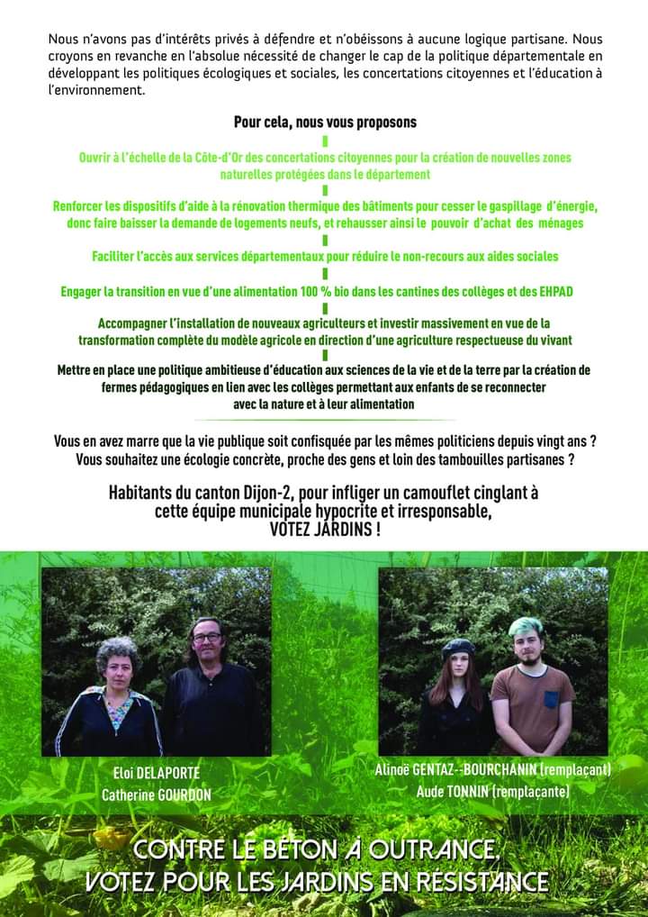 JardinEngrenage's tweet image. 🔴 Profession de foi 🔴

La préparation des élections continue pour "les jardins de l'Engrenage, contre le béton, pour la nature" avec la présentation et la diffusion de la profession de foi.

Contre le Béton à outrance, votez pour les jardins en résistance !!!