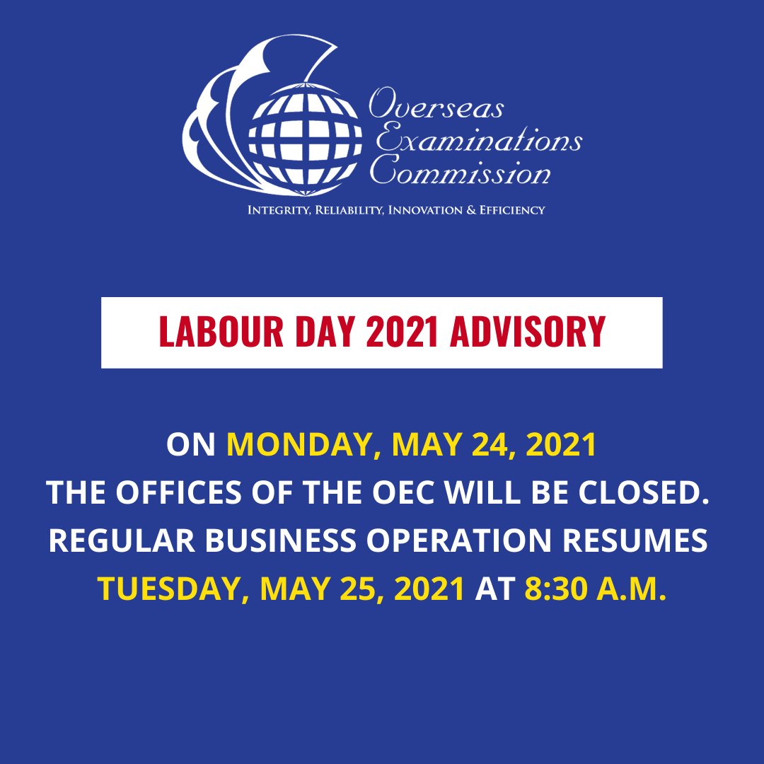 Jun 08, 2021 · thomas made those comments while addressing a labour day discussion titled 'from raising cane to remote work', which was organised by the jn foundation. Labour Day Jamaica 2021 . Overseas Examinations Commission On Twitter Publicadvisory For Labour Day 2021 Examinationshub Oec Jamaica