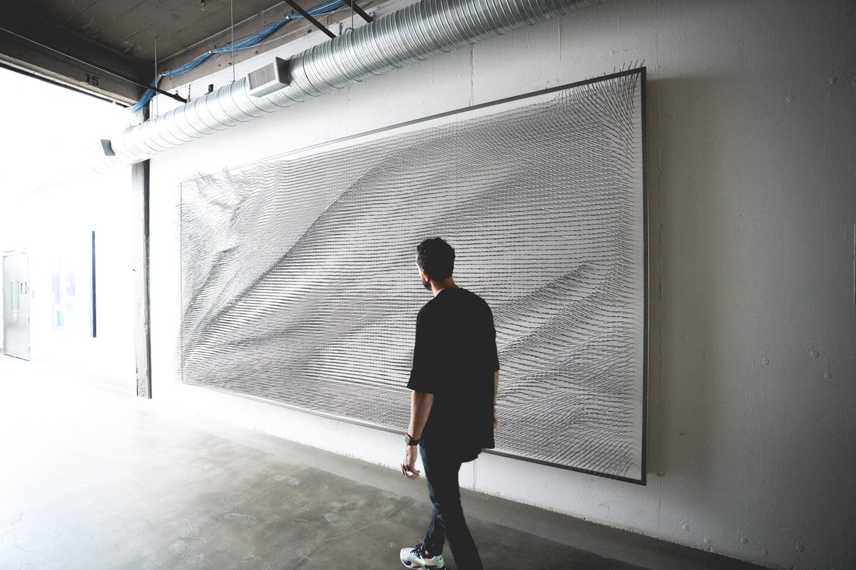 Wind of Artthaus – Robot Fabricated Data Sculpture – Steel on UHD 16’ x 8’ #art #fineart #robotics #kuka #kukarobotics #sculpture #datasculpture #dataart #creativecoding #newmediaart #contemporaryart #creativerobots #creativerobotics #artgallery #artmuseum #bayareaart #modernart