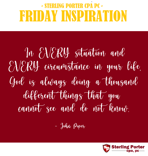 SP2CPA's tweet photo. #FridayInspiration #PorterPerspective Everything has purpose and is an opportunity to learn and grow.  Enjoy your weekend! https://t.co/lP3OVOxUYu