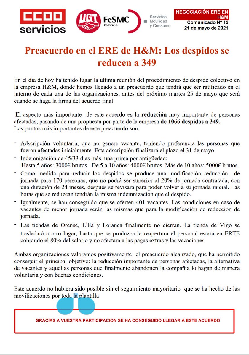 EduJodar's tweet photo. Tremenda noticia en medio nuestro congreso de @ccoocatalunya
Preacuerdo en #ereHM
SE REBAJAN DE 1066 A 349 DESPIDOS
Adscripción voluntaria
Indemnización 45/33 mas lineal.
LA LUCHA SIRVE
#LaForcaDelsTreballs https://t.co/eSgAdsnrgw