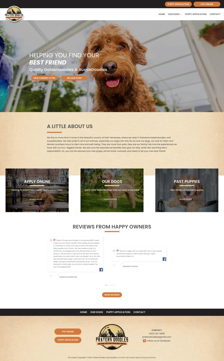 slamdot's tweet photo. 🐾 The adorable pups from Prater's Poodles and Doodles now have a website that's as cute as they are! 🧡
🦴  https://t.co/91a8tsm23F 
#KnoxvilleWebDesign #Aussiedoodle #Goldendoodle #GraphicDesign #KnoxvilleTN https://t.co/CNjH4hIT9C