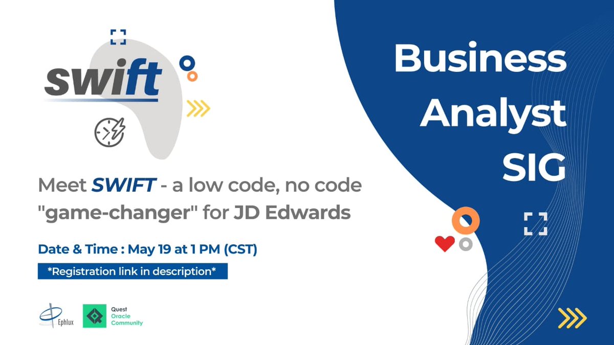 Ephlux's tweet image. Swift; a game-changer app automation platform featured at Quest Business Analysis Sig Meeting on 19th May 2021. 
Learn more about Swift @ ephlux.com/swift
#lowcode #nocode #appautomation #JDEdwards #ephlux #Businessanalyst #Quest