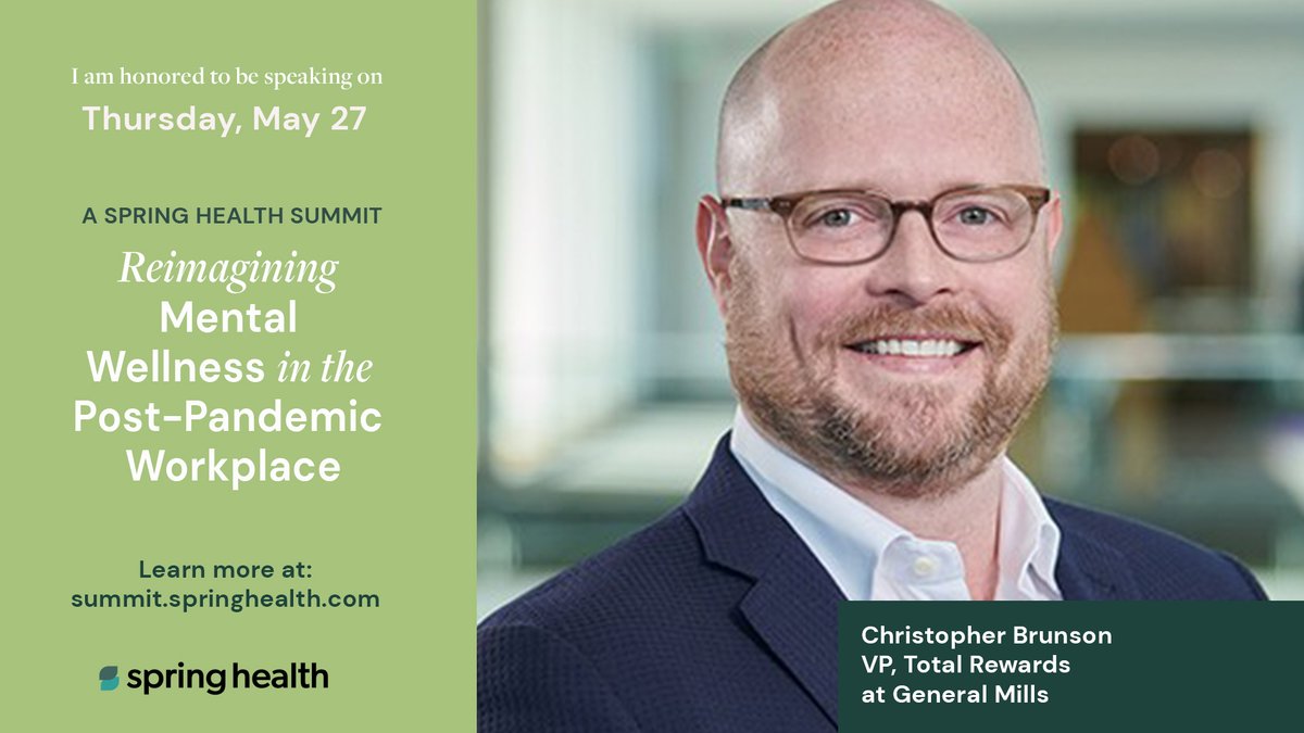 spring_health's tweet photo. How do you turn crisis into opportunity? Christopher Brunson, VP, Total Rewards @GeneralMills, will address best ways to enable real, two-way communication between management & teams at the #SpringHealthSummit next Thursday, 5/27.
Registration is free:
https://t.co/kpZkXx4VnV https://t.co/4ghMAUSkZ9