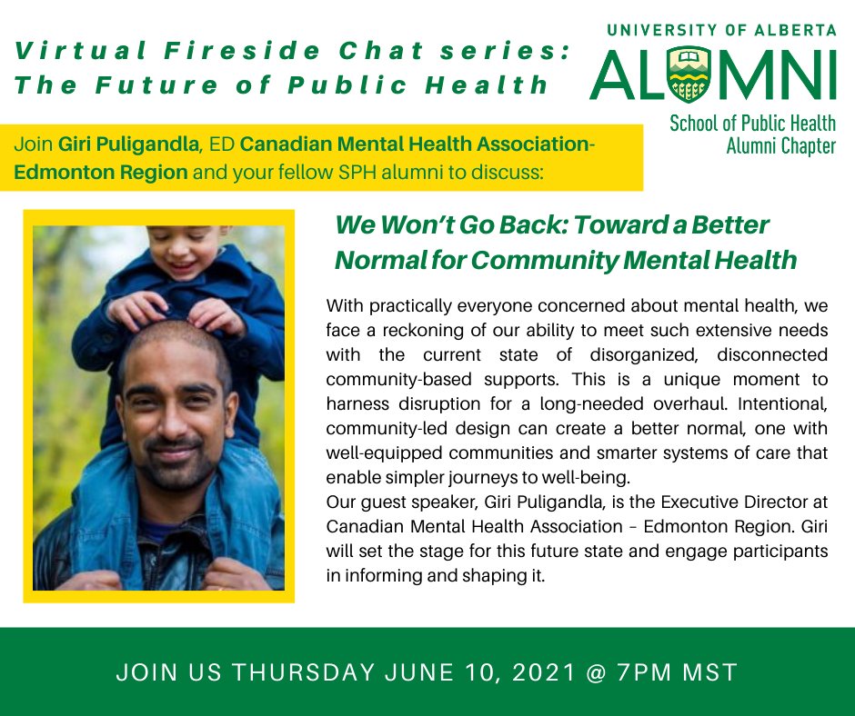 Join the SPH Alumni Chapter and fellow alum <a href="/giri303/">Giri Puligandla</a> as he leads a discussion on how community-led design can equip communities with smarter #systems of care to support #MentalHealth Join the #conversation #publicHealth Register @  bit.ly/SPHACMH