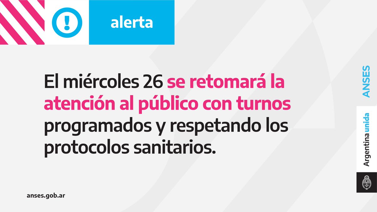 ansesgob's tweet photo. 📢 •  LOS TURNOS DEL LUNES 24 DE MAYO SERÁN REPROGRAMADOS POR EL FERIADO NACIONAL 

Si tenías un turno para el lunes 24, vamos a enviarte un SMS o correo electrónico para informarte la fecha de tu nuevo turno. 

Sigamos cuidándonos 😷 https://t.co/3gqaEtfxpz