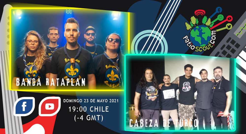 👉 Domingo 23 de mayo, 19:00 🇨🇱 ¡Música en #Patioscout! 💻📱 <a href="/RataplanRock/">Rataplan Rock Scout</a> y #CabezaDeTurco compartirán lo mejor de sus canciones e historia. ¡No te lo pierdas! Disponible en Facebook y Youtube. #ViveElMovimiento ⚜☘️