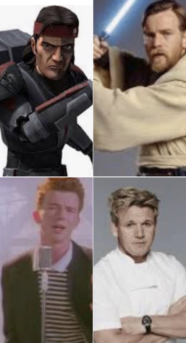 Most wanted fortnite collabs part 2:

Hunter (Bad Batch)
Obi-Wan Kenobi (Star Wars)
Rick Astley
Gordon Ramsay https://t.co/zDHmDZsN35