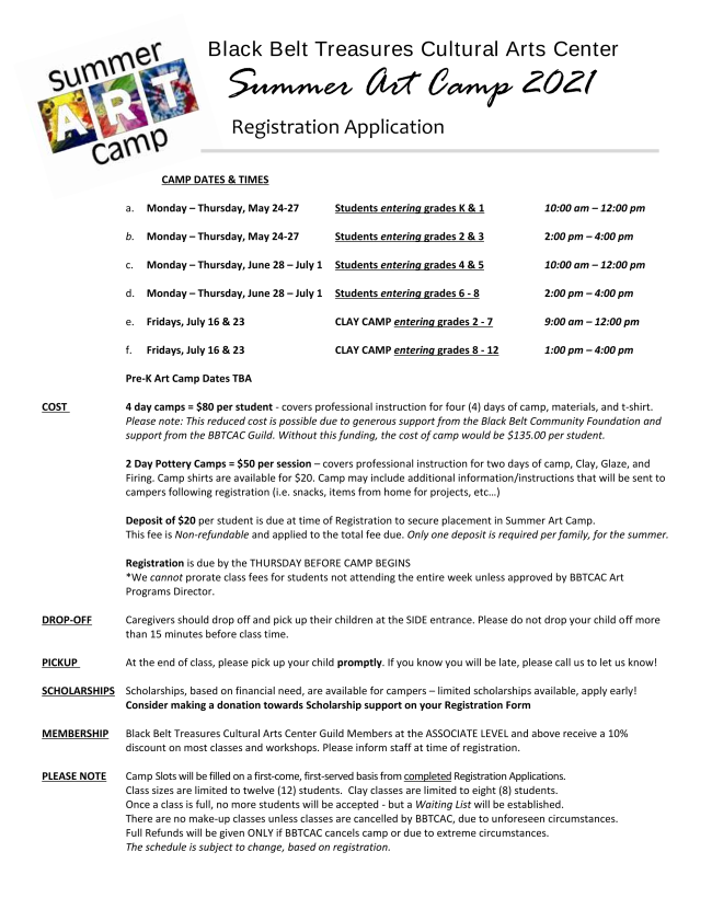 It's Not too late to Register your Kids (Grades K-3) for Summer Art Camp at BBTCAC NEXT WEEK conta.cc/3fzUFw8