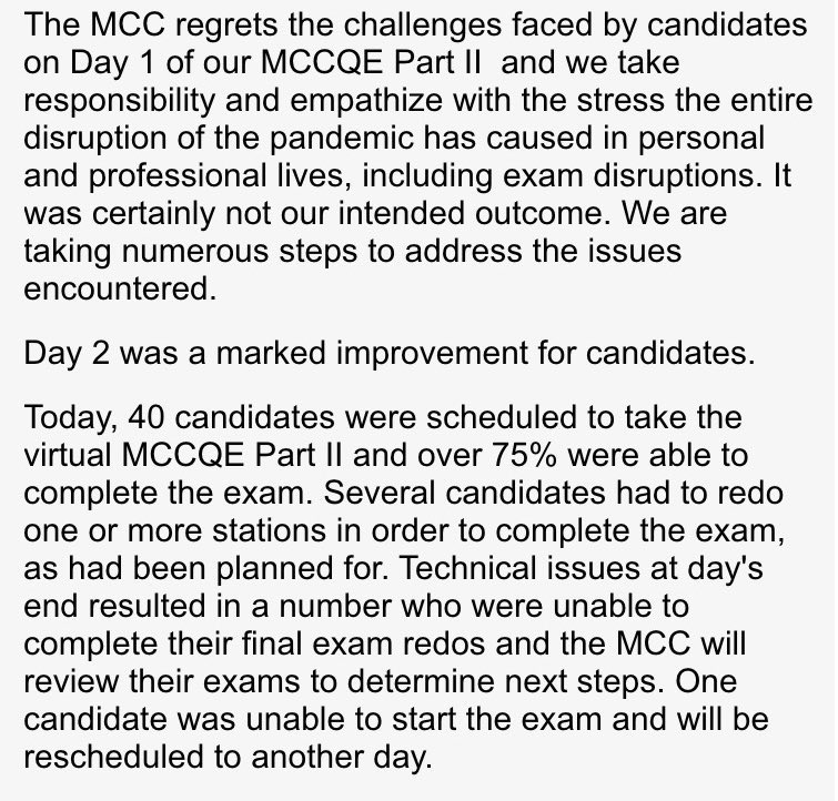 I feel <a href="/MedCouncilCan/">MedCouncilCan</a> and I have different definitions of what “marked improvement” means. It makes me cringe to think of how bad day 1 must have gone for day 2 to be a win in their books.  This exam is archaic and adds no value to residents, programs or the public. #cancelmccqe2
