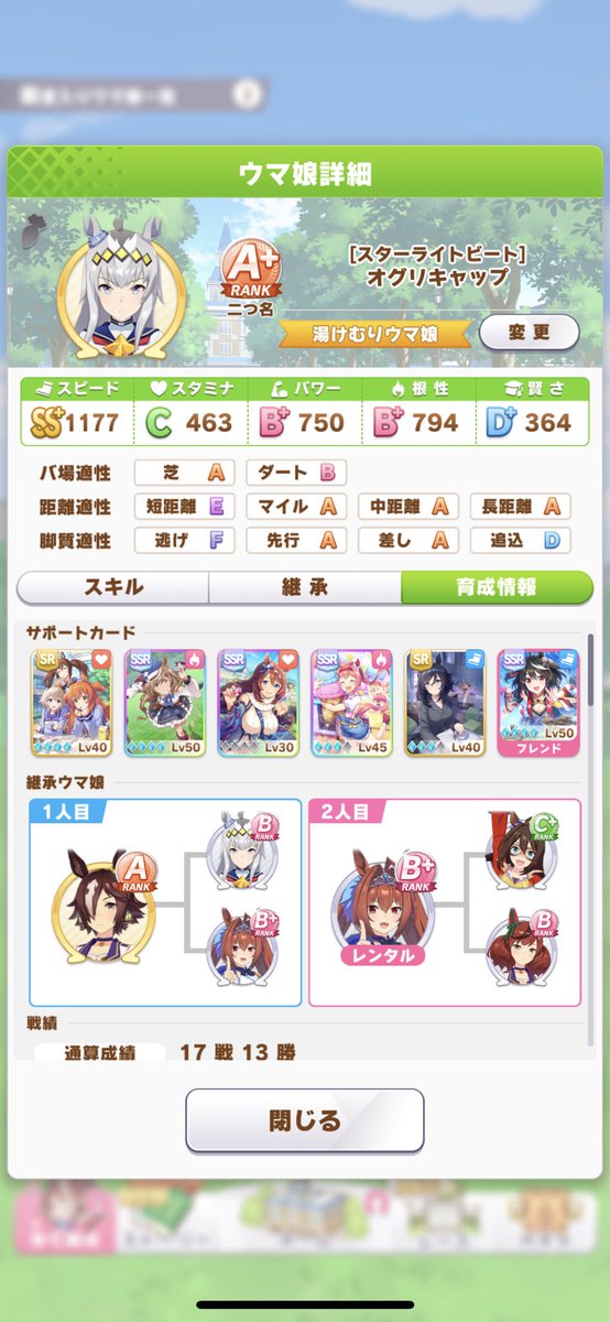 ウマ娘 オグリキャップa以上の育成ステータス紹介 Twitterまとめ ウマ娘プラス