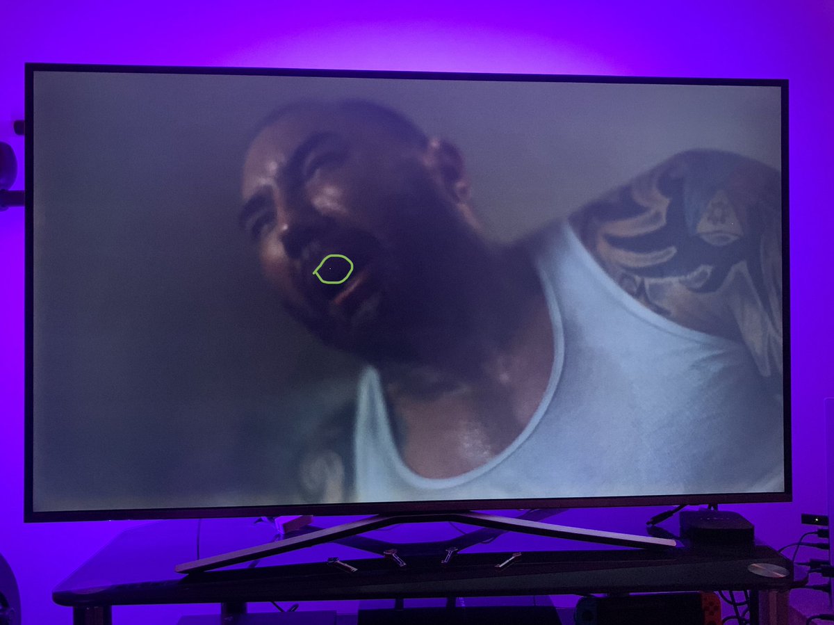 BenRoyTurner's tweet photo. But Christ, the dead pixels in this were not only distracting, but kinda disgraceful. 

Movies are hard and this probably came out hot, but still these would’ve been a relatively simple fix. 

These are all I could see for 2 hours 30 minutes. #ArmyOfTheDead #QCFail https://t.co/jp62IU1hY7