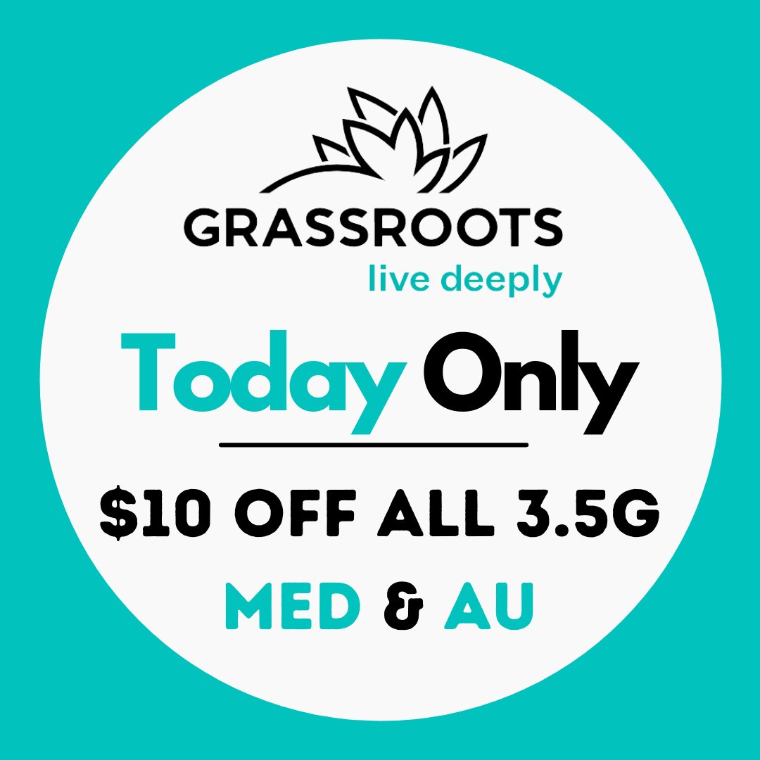 Grassroots is offering a discount on all eighths, today only! For both Medical Patients and Adult Use Customers. Stop in or pre-order any time before 9pm today to take advantage of this great deal! (Discount will reflect sale price upon checkout in-store)