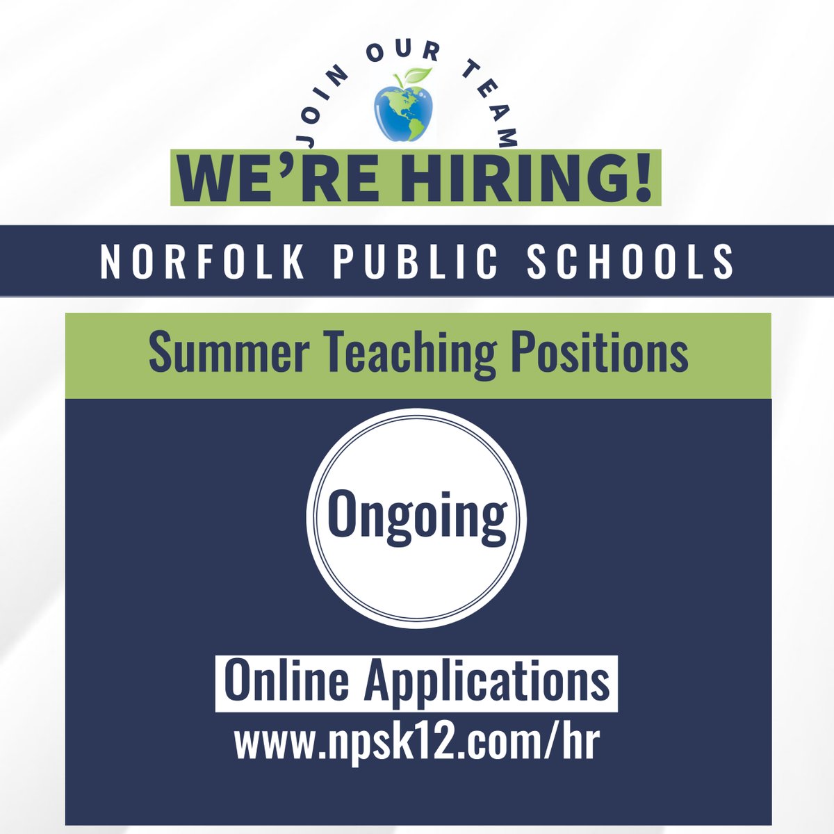 Various summer teaching positions are available now...

Don't delay! Visit bit.ly/3wkrHbf to apply!

#JoinOurTeam #WelcomeToNPS