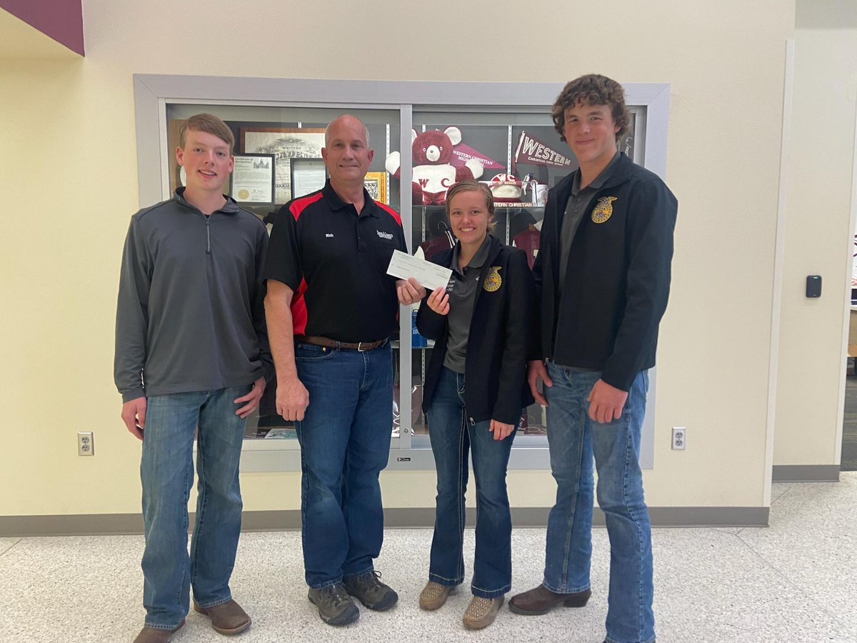 TC_Implement's tweet image. Rich presented Western Christian High School their donation check this week. Pictured is: Hayden Vande Stroet, Emily Fedders & Levi Schreurs. We love supporting our local FFA chapters! #tcimplement @TC_Implement @iowaffa @IAFFAFoundation @TheWCWolfpack #FFA