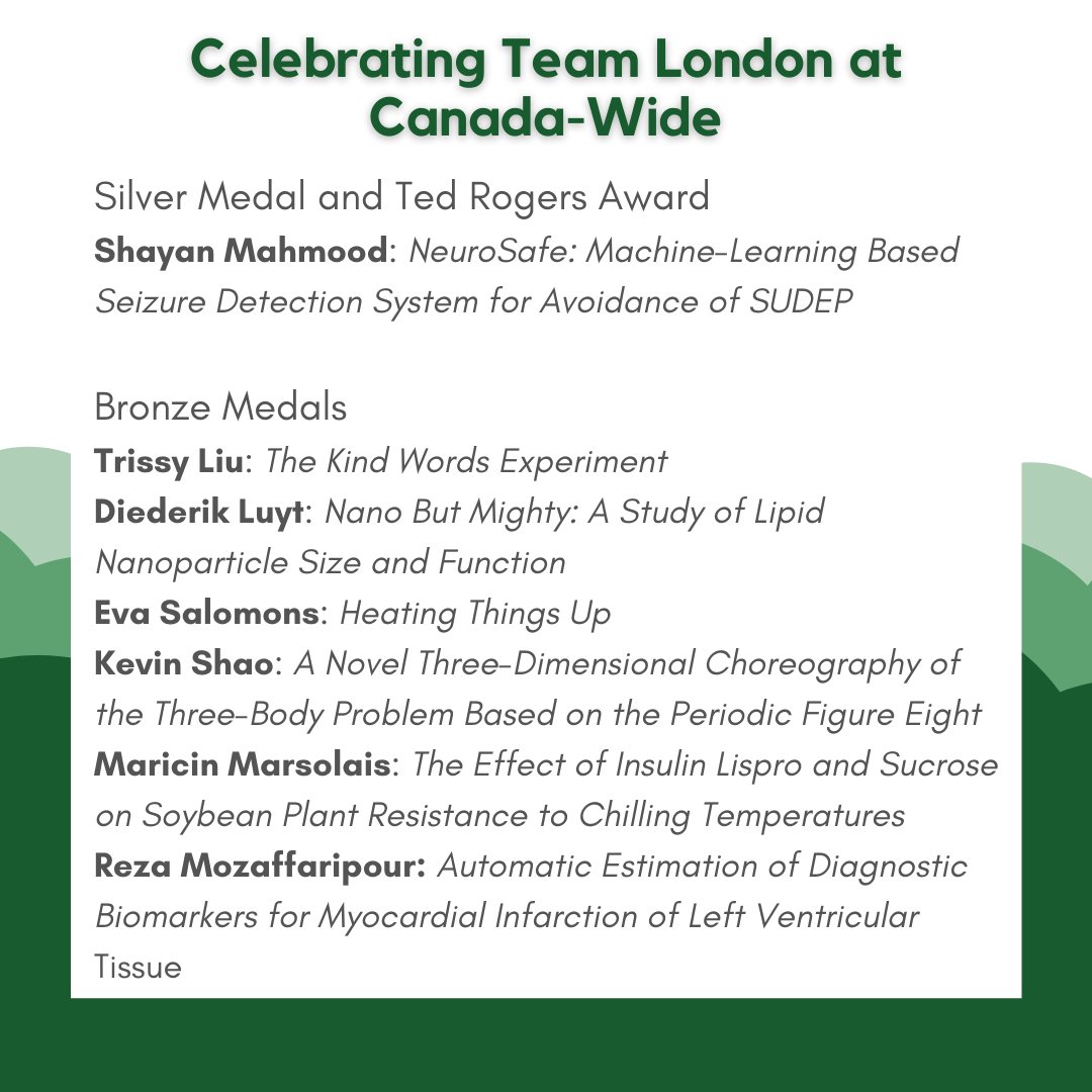 TVSEF's tweet image. 2021 Canada-Wide Science Fair winners have been announced! Team London won 7 medal winners and a Ted Rogers award. Amazing work from all ten of our finalists, we are so proud. Full results on youthscience.ca/science-fairs/…
#monESPC #STEM #CWSF #ESPC #MyCWSF #ScienceIsCool #LondonOntario