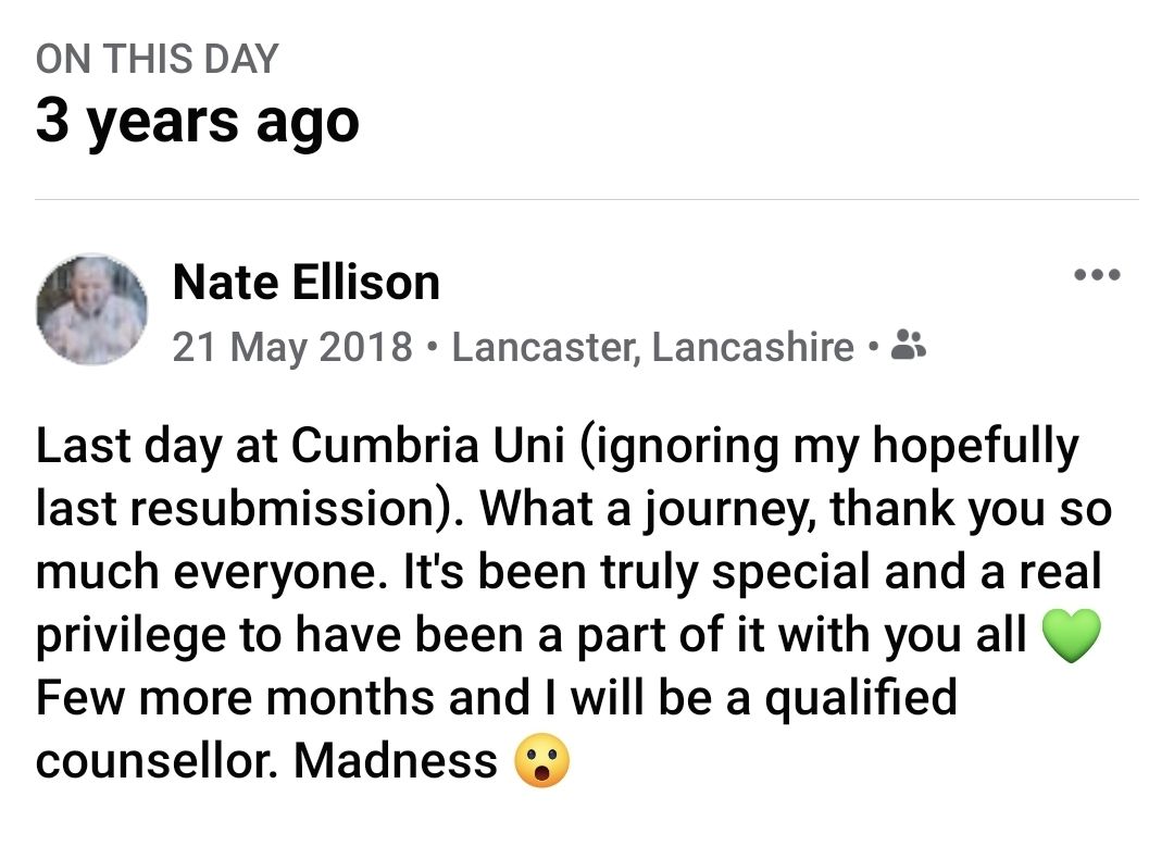 nellisoncounsel's tweet photo. Two posts in one day?!

Started a new course today and 3 years ago I was qualifying as a counsellor. My career not only continues to evolve and develop but I'm loving every new step.

#humblebrag #memories #learning #counselling #counsellor #therapy #therapist https://t.co/0otW5U80WD