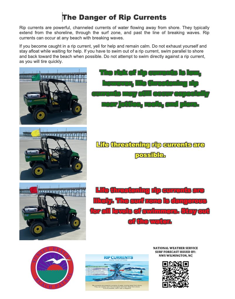 SunsetBeachFD's tweet photo. We check the @NWSWilmingtonNC surf forecast daily and adjust our UTV flags.  Be careful in and around the water.  https://t.co/GBuy5K5tN9 @SunsetBeachGOV https://t.co/YAFA3PODvs
