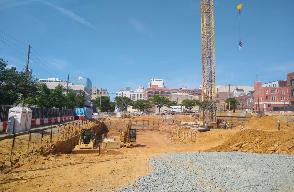 Ribbon cuttings and launch events are back, as <a href="/BucciniPollin/">Buccini/Pollin Group</a> raising a flag on the crane on the future site of Downtown's Crosby Hill apartments bit.ly/3hJgI6g #netde