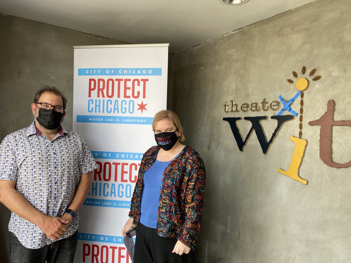 DrArwady's tweet photo. Thank you @ChicagoDCASE, @theaterwit and @chipublichealth for teaming up to vaccinate arts workers &amp; audiences. I was so impressed by @rootstockpuppet and his painting puppet! Get your vax at Theater Wit on Belmont until 7pm tonight. Let's get back to the arts! #ProtectChicago https://t.co/wdGR3eWmwA