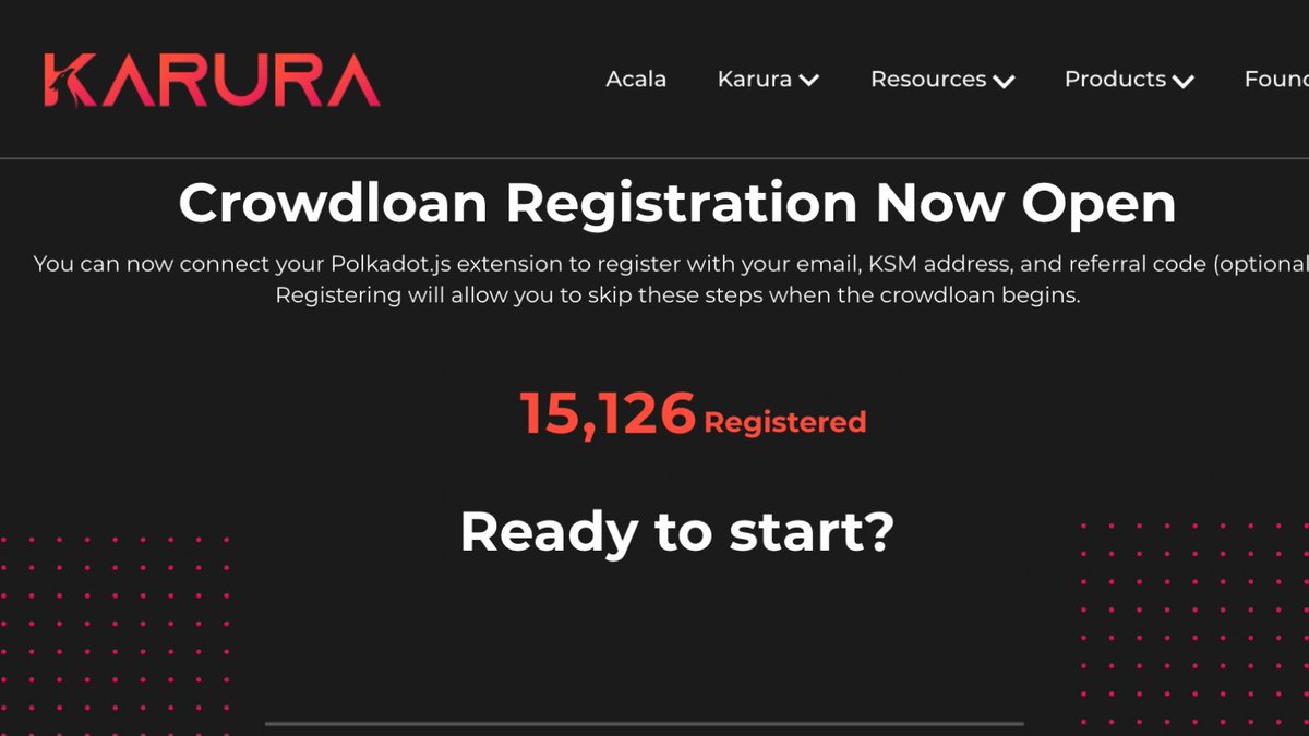 Join 15,000+ KSM holders and register for the upcoming <a href="/KaruraNetwork/">Karura</a> #crowdloan. 

Connect your wallet and be among the first to earn KAR rewards while supporting #Karura's all-in-one #DeFi hub of <a href="/KusamaNetwork/">kusama</a>.

acala.network/karura/join-ka…