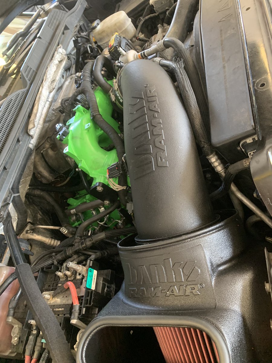 It might not seem like a lot to you, but I installed this aftermarket air intake myself! I will now pat myself on the back! 🤩 #dieseltrucks #bankspower #airintake