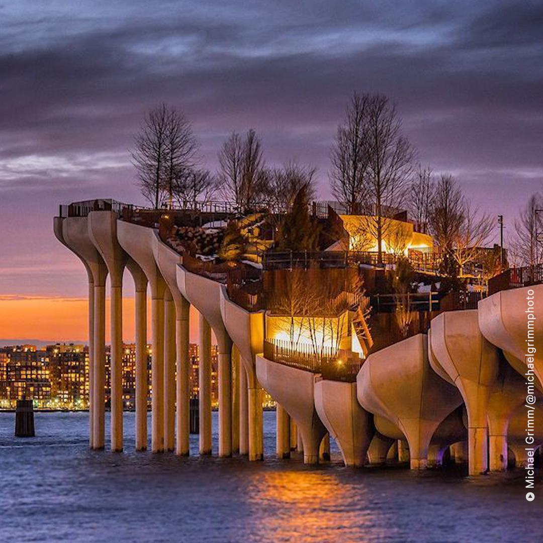 Little Island, NYC’s newest public park that floats 15-62 feet offshore over the Hudson River, is officially open to visitors.