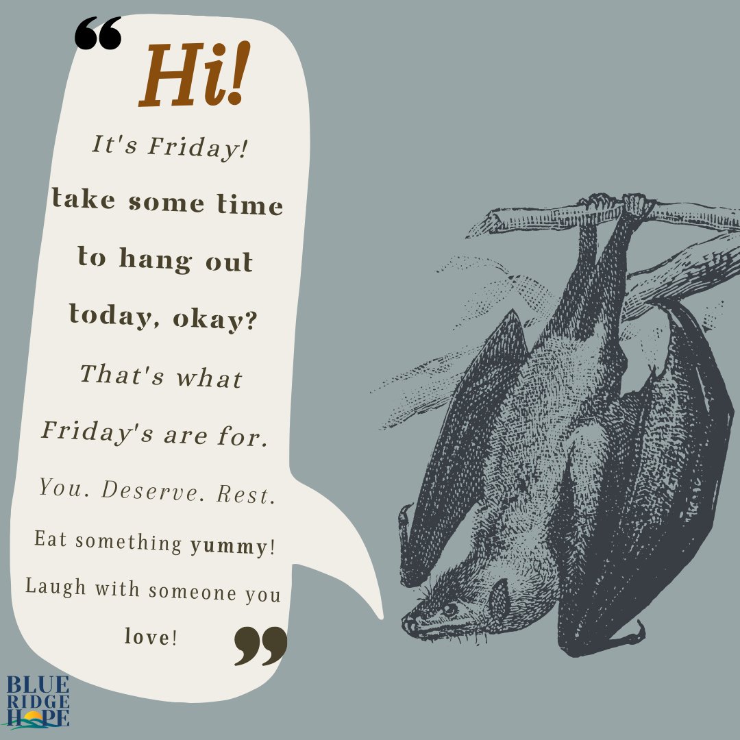 Salutations from the Friday Fruit Bat! 🦇This fuzzy fella wants you to find some time to rest this weekend-- and so do we! You deserve rest regardless of how much "progress" you've made this week. We are created to ✨ thrive✨!
#mentalhealthmatters