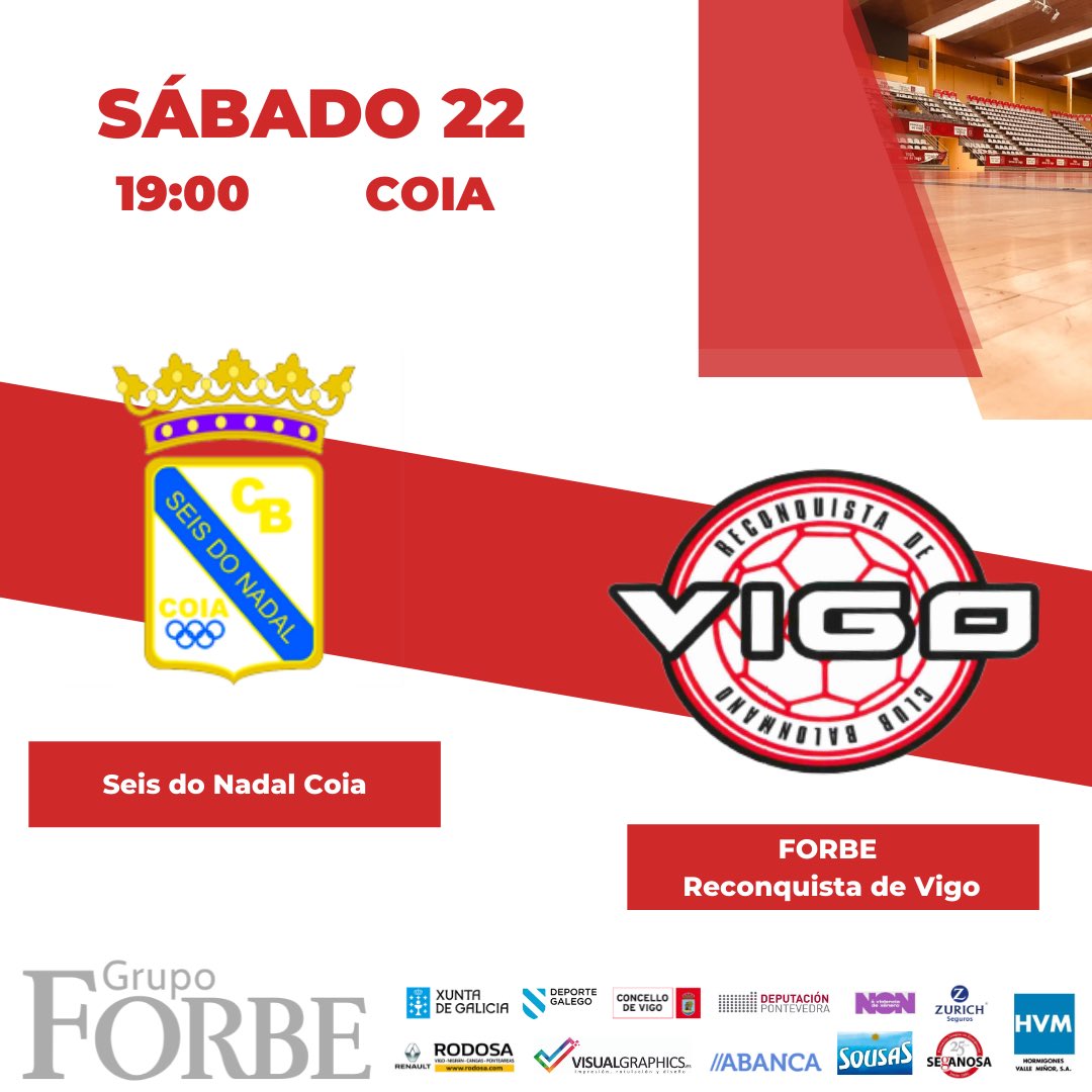 bmreconquista's tweet photo. PARTIDO ⚔️
Fecha marcada en 🔴 en el calendario!!
El @grupoforbe Reconquista de Vigo llega vivo a esta última jornada.
Para los de Jota Muñoz el esfuerzo no se negocia y apelarán a la épica para alcanzar el objetivo.
Mañana más que nunca #ACTITUDFORBE
#SOMOSRECONQUISTA https://t.co/eXScBoqO6m
