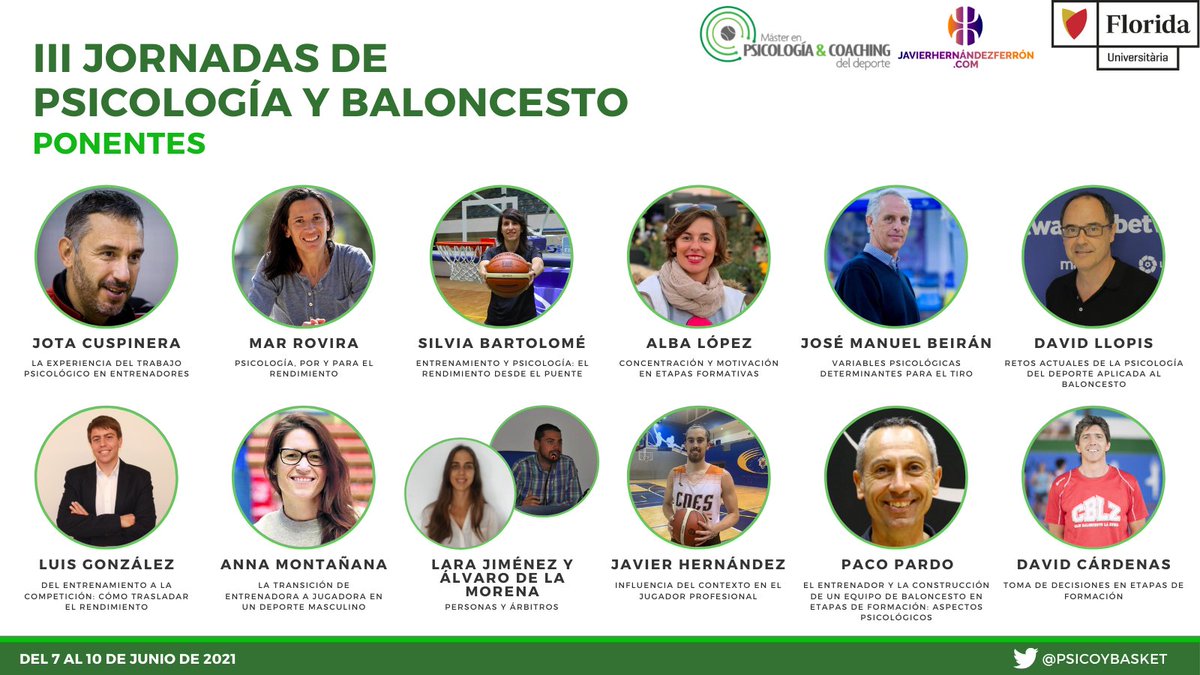 Agradecer a los compañeros y profesionales que apoyan este proyecto formativo para hablar de la Psicología Aplicada en este caso al Baloncesto. Sin ellos/as no sería posible.
Gracias a todos/as y esperamos veros en las Jornadas ON-LINE.
Toda la info en:
coachingdeldeporte.com/iii-jornadas-d…