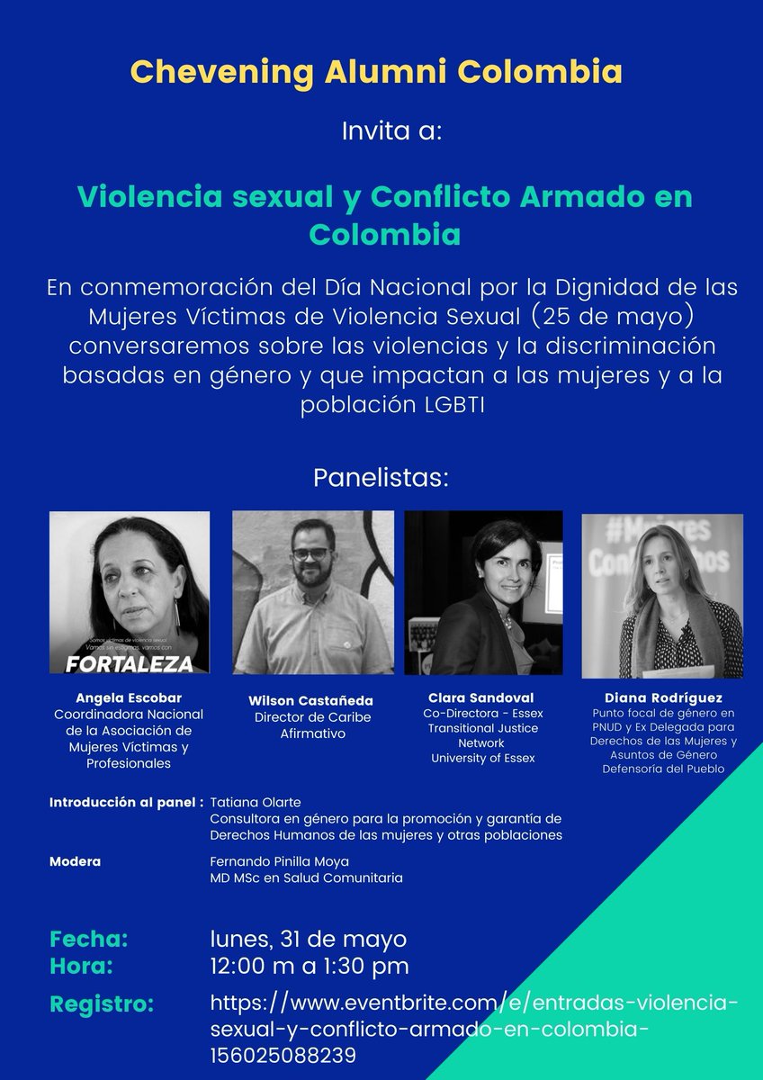 CheveningCol's tweet photo. Los invitamos a nuestro seminario "Violencia sexual y conflicto armado en Colombia" el lunes 31 de mayo a las 12 m (hora Bog) @Caribeafirmativ @WillCastaneda 
@RedMujeresVP @uribediana @Colin_M_R @SabogalCatalina @UKinColombia Inscripciones: https://t.co/g4FhyzDKXv https://t.co/XPOfdrSUaQ