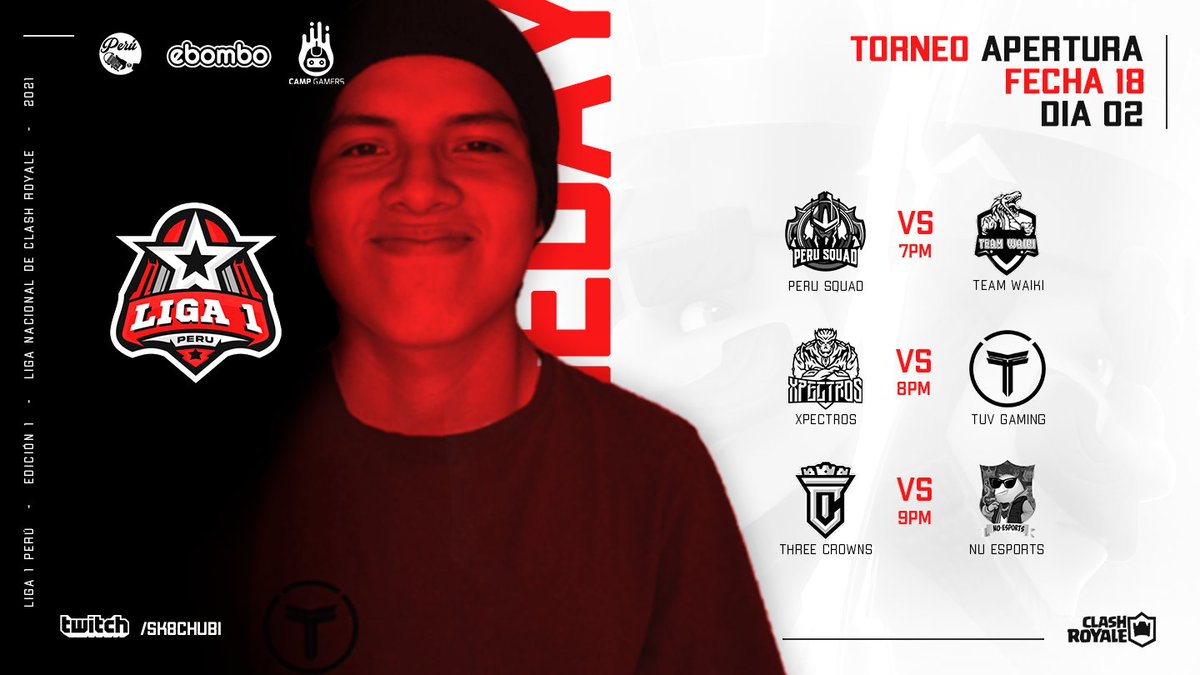 📢Continuamos con la mejor <a href="/LIGA1_PE/">LIGA 1 PERÚ</a>🇵🇪
FECHA 18 / DÍA 2 Transmisión en VIVO🔥
🎙️| <a href="/Sk8ChubiCR/">Sk8Chubi</a>
📺| twitch.tv/Sk8Chubi

⏰|7:00pm
@peru_squad
 🆚
<a href="/TeamWaikiPE/">TEAM WAIKI</a>

⏰|8:00pm
<a href="/XpectrosCr/">Xpectros</a>
 🆚
<a href="/TUV_GamingGG/">TUV Gaming™</a>
 
⏰|9:00pm
<a href="/ThreeCrownsGG/">ThreeCrowns™</a>
 🆚
#NUesports 
 
Los esperamos...😎