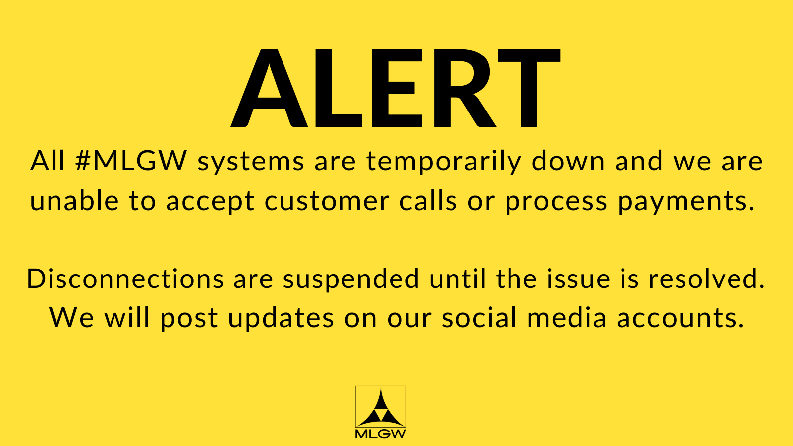 MLGW on Twitter "All MLGW systems are temporarily down and we are