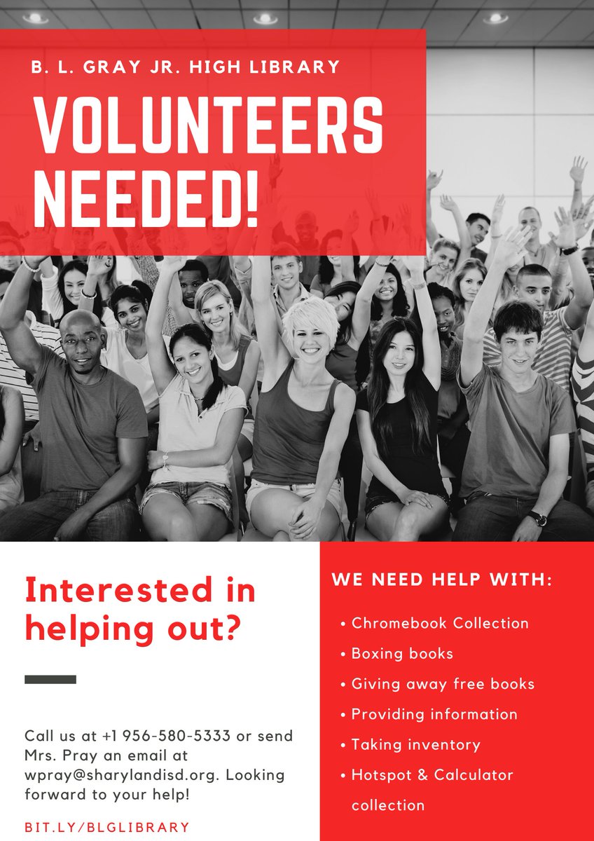 🆘The library needs YOU! We're getting ready to wrap up the school year and need more helping hands. Please reach out to Mrs. Pray if you're down to help out!