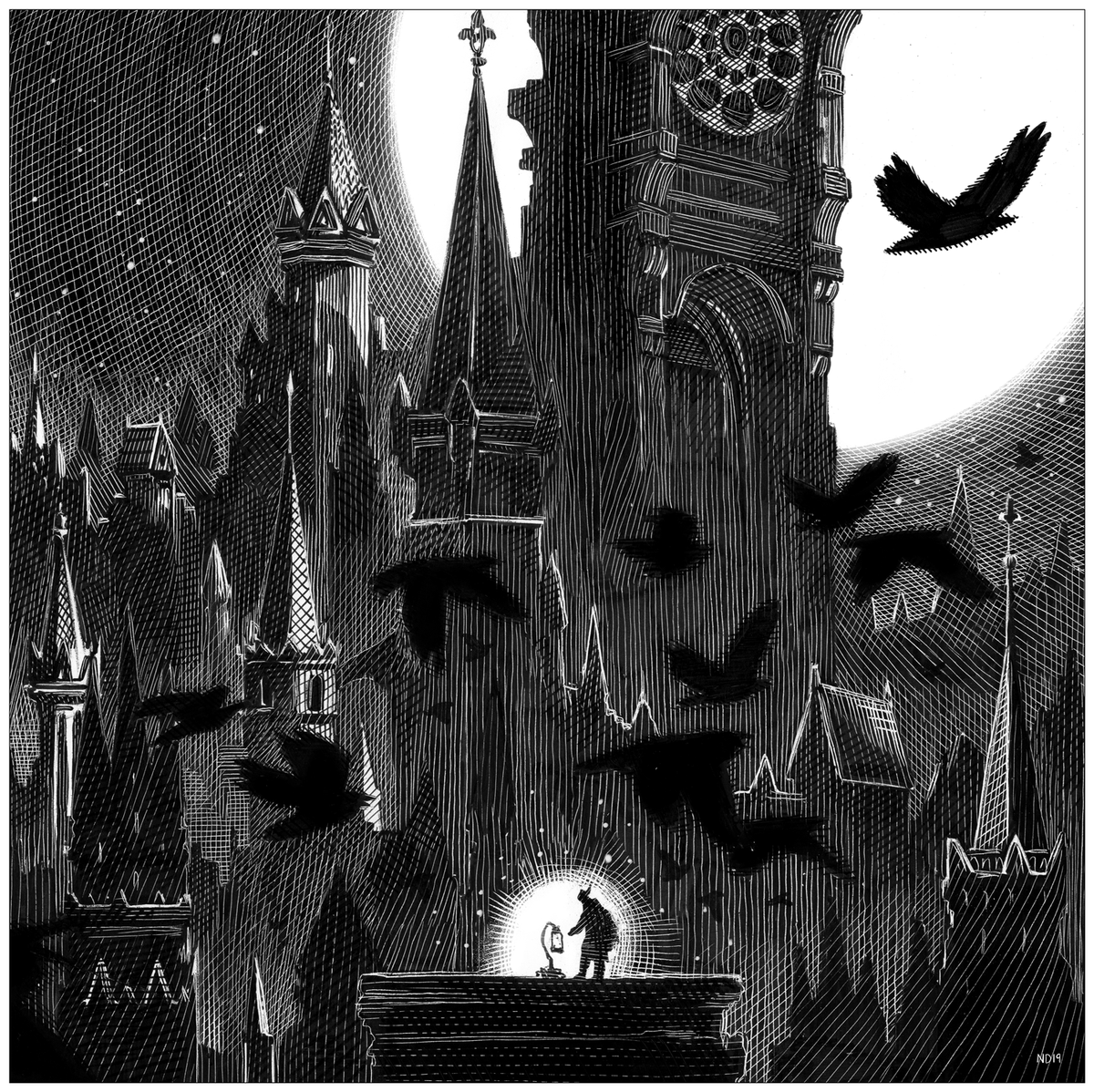 "Oh you must be a Hunter, and not one from around here either..."

[repost] 5x5" ink on claybord 